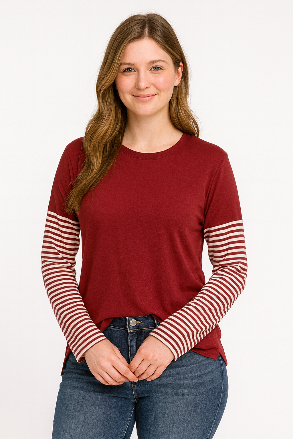 Ginger G. Burgundy, stripped sleeves