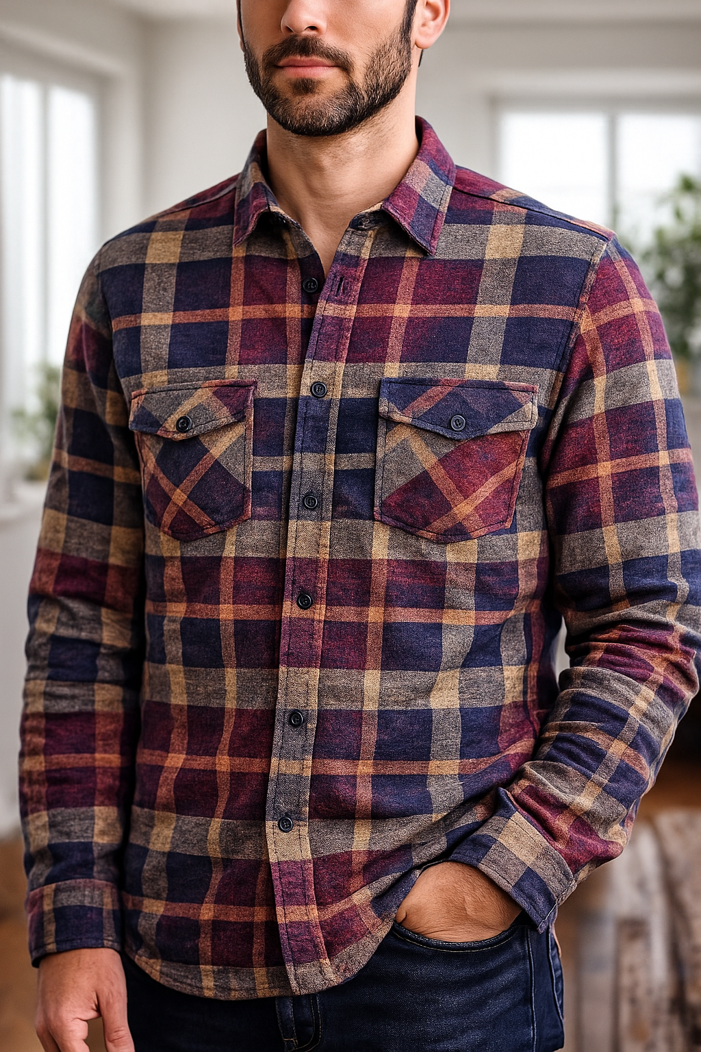 Men's button-up long sleeve shirt. From Generation